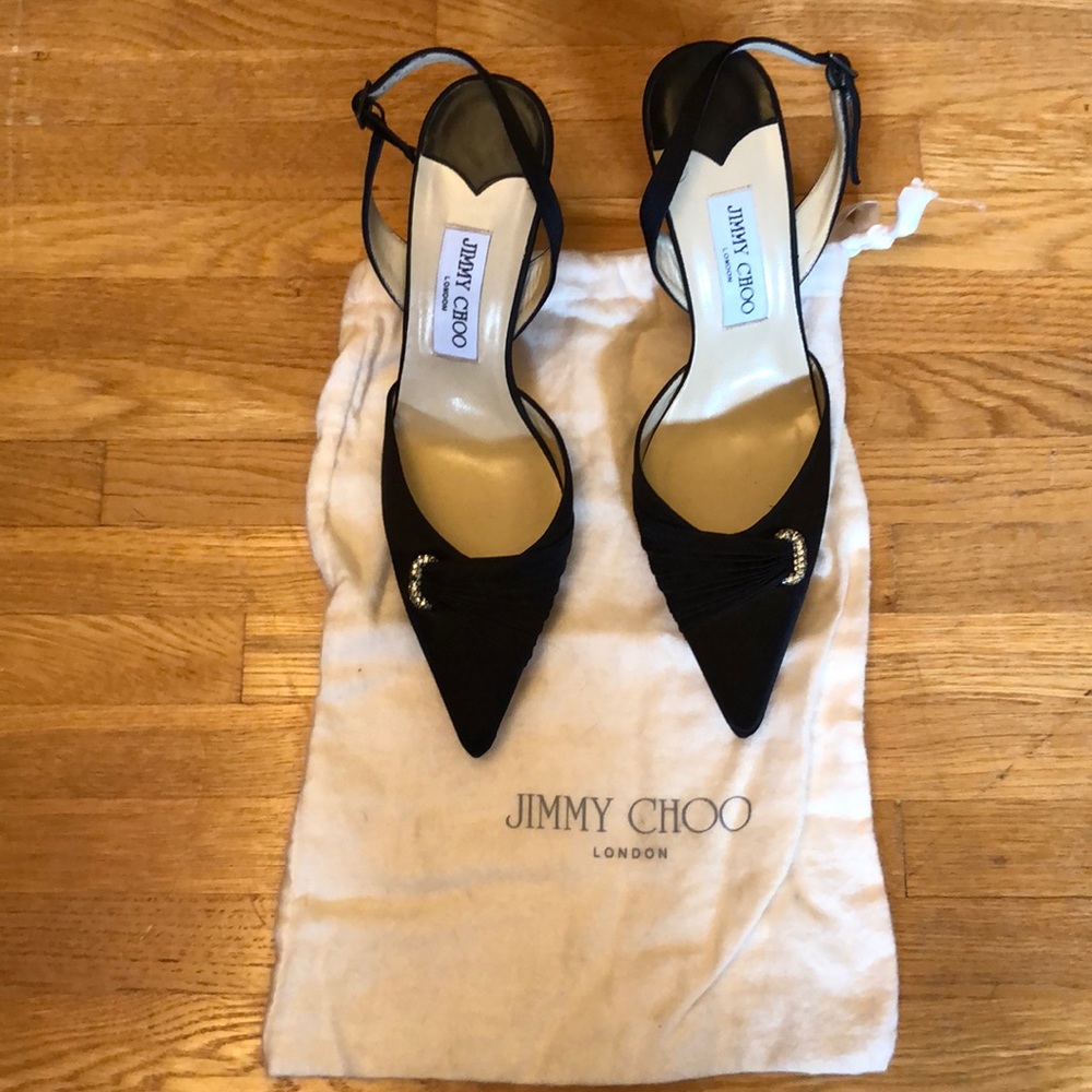 Jimmy Choo Bedazzled black satin heels crystal embellishments - Picture 2 of 16